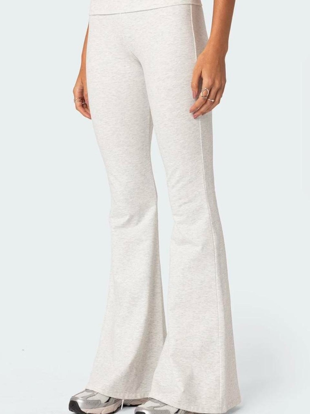 Edikted Light Gray Flare Sweatpants - High Waist Knit Bootcut